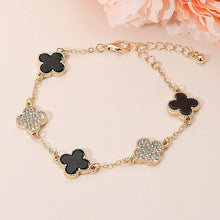 Load image into Gallery viewer, Gold Dipped Quatrefoil Charm Link Station Bracelet: Gold,White