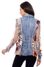 Load image into Gallery viewer, Denim Embroidered Chiffon Sleeve Denim Blazer: XL