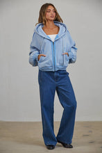 Load image into Gallery viewer, CJ2683 RAW EDGE Wash Oversized Zip Hoodie: BLUE / S-M-L (3-2-1)