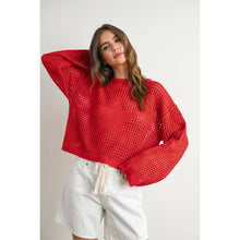 Load image into Gallery viewer, Crew Neck STAR Crochet Sweater - RED / S-M-L