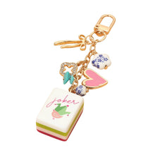Load image into Gallery viewer, Mahjong Tile Drop Bow Heart Charm Embellished Keychain Bag Charm