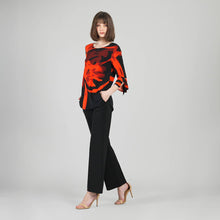 Load image into Gallery viewer, TU331P4 - Tie Cuff Curved Hem Tunic - Floral Eclipse: Red/Black / XS