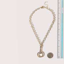 Load image into Gallery viewer, Gold Horsebit CZ Pave Bar Pendant Necklace: 1839 / ONE SIZE