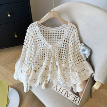 Load image into Gallery viewer, Crochet Hollow Out Cropped Beach Cover Up: White / Missy / One Size