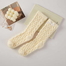 Load image into Gallery viewer, 6Pairs - Bow Accent Cozy Fuzzy Cable Knit Crew Socks Set