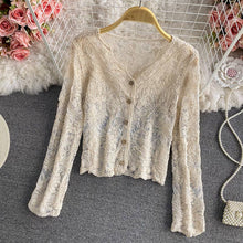 Load image into Gallery viewer, Crochet Cutout Long Sleeve Lace Mesh Top: White / Missy / One Size