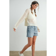 Load image into Gallery viewer, Crew Neck STAR Crochet Sweater - NAVY / S-M-L