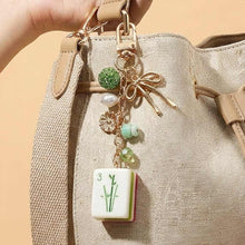 Load image into Gallery viewer, Mahjong Tile Drop Bow Pearl Floral Charm Embellished Keychain Bag Charm