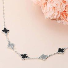 Load image into Gallery viewer, Gold Dipped Quatrefoil Link Necklace: Black,Rhodium