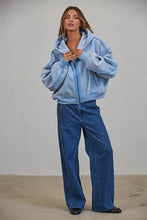 Load image into Gallery viewer, CJ2683 RAW EDGE Wash Oversized Zip Hoodie: BLUE / S-M-L (3-2-1)