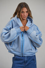 Load image into Gallery viewer, CJ2683 RAW EDGE Wash Oversized Zip Hoodie: BLUE / S-M-L (3-2-1)