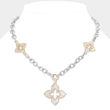 Load image into Gallery viewer, 14K Gold Plated CZ Paved Clover Pendant Station Necklace: PAVE CLEAR