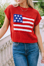 Load image into Gallery viewer, LDC Flag Graphic Short Sleeve Sweater Top: Fiery Red / L