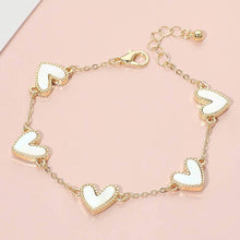 Load image into Gallery viewer, Mother of Pearl Heart Charm Station Bracelet: Ivory,Silver