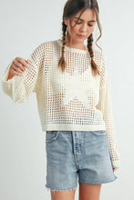 Load image into Gallery viewer, Crew Neck Crochet Sweater CREAM STAR S-M-L