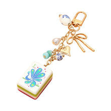 Load image into Gallery viewer, Mahjong Tile Drop Bow Pearl Heart Charm Embellished Keychain Bag Charm
