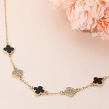 Load image into Gallery viewer, Gold Dipped Quatrefoil Link Necklace: Black,Rhodium