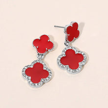 Load image into Gallery viewer, Gold Dipped Double Quatrefoil Link Drop Earrings: Gold,White