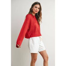 Load image into Gallery viewer, Crew Neck STAR Crochet Sweater - RED / S-M-L