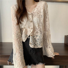 Load image into Gallery viewer, Crochet Cutout Long Sleeve Lace Mesh Top: White / Missy / One Size