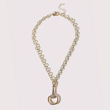 Load image into Gallery viewer, Gold Horsebit CZ Pave Bar Pendant Necklace: 1839 / ONE SIZE