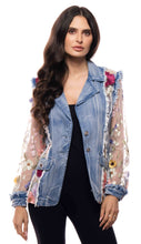 Load image into Gallery viewer, Embroidered Chiffon Sleeve Denim Blazer: L
