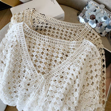 Load image into Gallery viewer, Crochet Hollow Out Cropped Beach Cover Up: White / Missy / One Size
