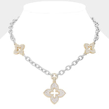 Load image into Gallery viewer, 14K Gold Plated CZ Paved Clover Pendant Station Necklace: MOTHER OF PEAR