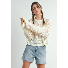 Load image into Gallery viewer, Crew Neck STAR Crochet Sweater - NAVY / S-M-L