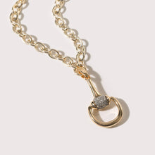 Load image into Gallery viewer, Gold Horsebit CZ Pave Bar Pendant Necklace: 1839 / ONE SIZE