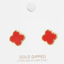 Load image into Gallery viewer, Gold Dipped Quatrefoil Stud Earrings
: White