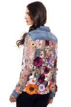 Load image into Gallery viewer, Floral Embroidered Mesh Denim Jacket: M