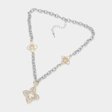 Load image into Gallery viewer, 14K Gold Plated CZ Paved Clover Pendant Station Necklace: PAVE CLEAR