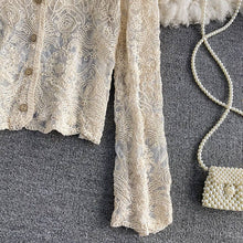 Load image into Gallery viewer, Crochet Cutout Long Sleeve Lace Mesh Top: White / Missy / One Size