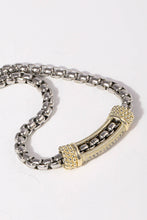 Load image into Gallery viewer, Box Chain Design Two Tone CZ Bar Necklace: K / ONE SIZE