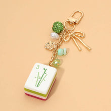 Load image into Gallery viewer, Mahjong Tile Drop Bow Pearl Floral Charm Embellished Keychain Bag Charm