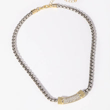 Load image into Gallery viewer, Box Chain Design Two Tone CZ Bar Necklace: K / ONE SIZE