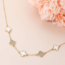 Load image into Gallery viewer, Gold Dipped Quatrefoil Link Necklace: Gold,White