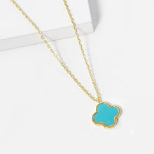 Load image into Gallery viewer, Gold Dipped Quatrefoil Pendant Necklace: Gold,Turquoise