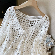 Load image into Gallery viewer, Crochet Hollow Out Cropped Beach Cover Up: White / Missy / One Size