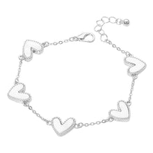 Load image into Gallery viewer, Mother of Pearl Heart Charm Station Bracelet: Ivory,Silver
