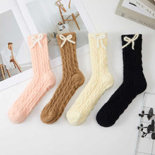 Load image into Gallery viewer, 6Pairs - Bow Accent Cozy Fuzzy Cable Knit Crew Socks Set