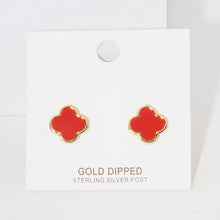 Load image into Gallery viewer, Gold Dipped Quatrefoil Stud Earrings
: White