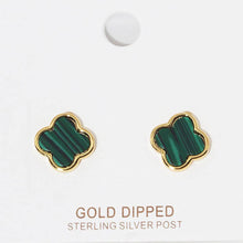 Load image into Gallery viewer, Gold Dipped Quatrefoil Stud Earrings
: White