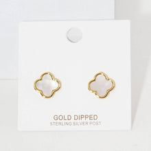 Load image into Gallery viewer, Gold Dipped Quatrefoil Stud Earrings
: White