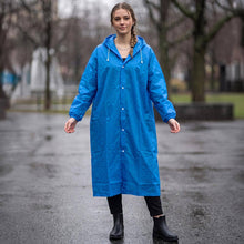 Load image into Gallery viewer, Snap Front Drawstring Hooded Long Rain Coat Poncho: Pink