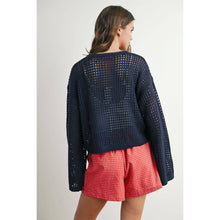 Load image into Gallery viewer, Crew Neck STAR Crochet Sweater - NAVY / S-M-L