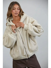 Load image into Gallery viewer, CJ2683 RAW EDGE Wash Oversized Zip Hoodie: BLUE / S-M-L (3-2-1)