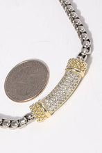 Load image into Gallery viewer, Box Chain Design Two Tone CZ Bar Necklace: K / ONE SIZE