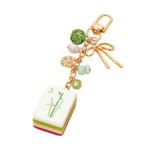Load image into Gallery viewer, Mahjong Tile Drop Bow Pearl Floral Charm Embellished Keychain Bag Charm
